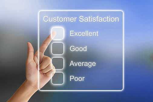 hand pushing customer satisfaction on virtual screen